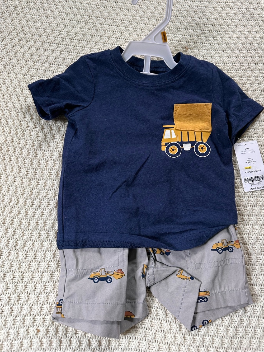 Carter's Navy Tee with Mustard Dump Truck and Gray Truck Shorts